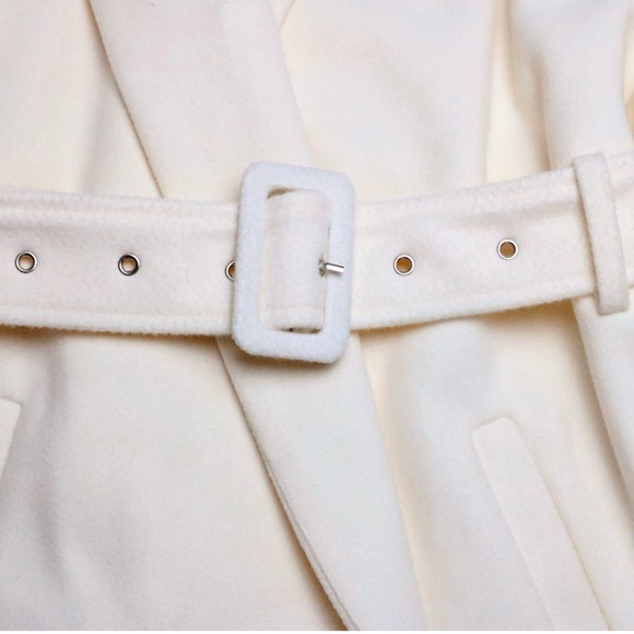 Women's Collared High-Low Woolen Wrap Coat with Detatchable Belt - Ivory - L - Picture 8 of 13